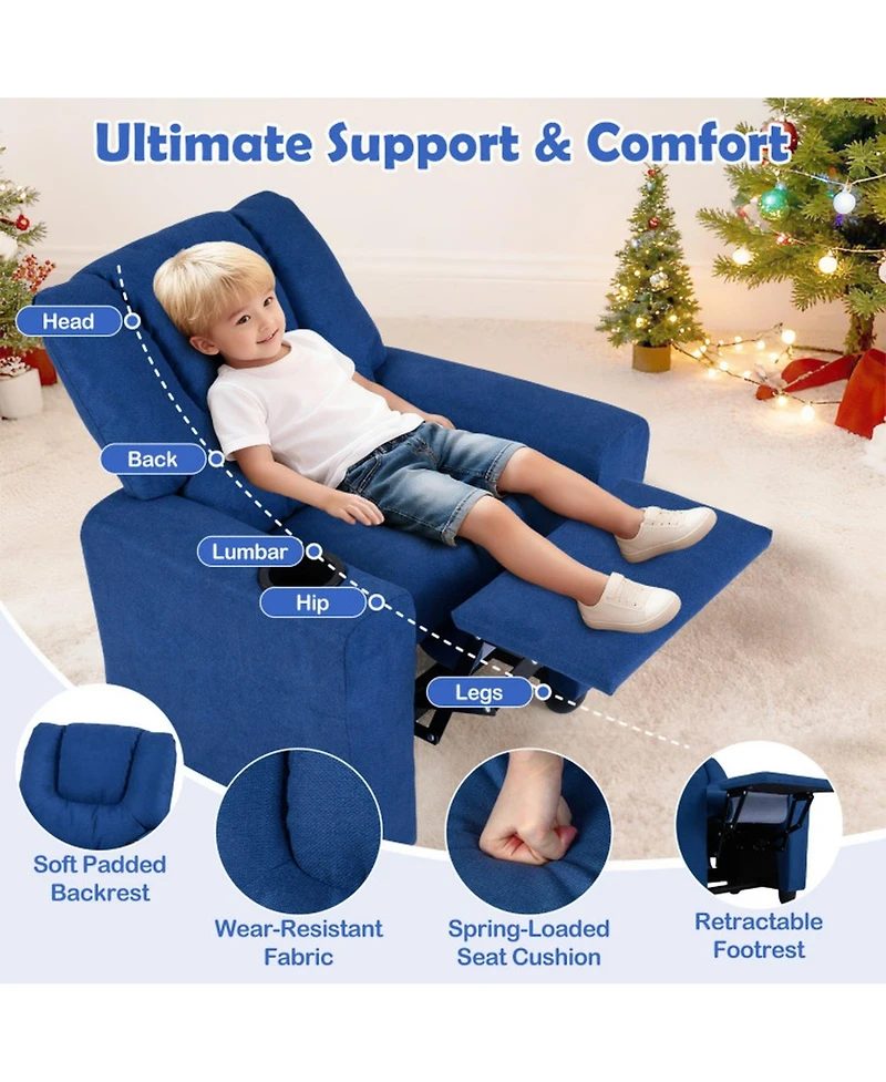 Sugift Kids Push-Back Recliner Armchair with Retractable Footrest and Cup Holder