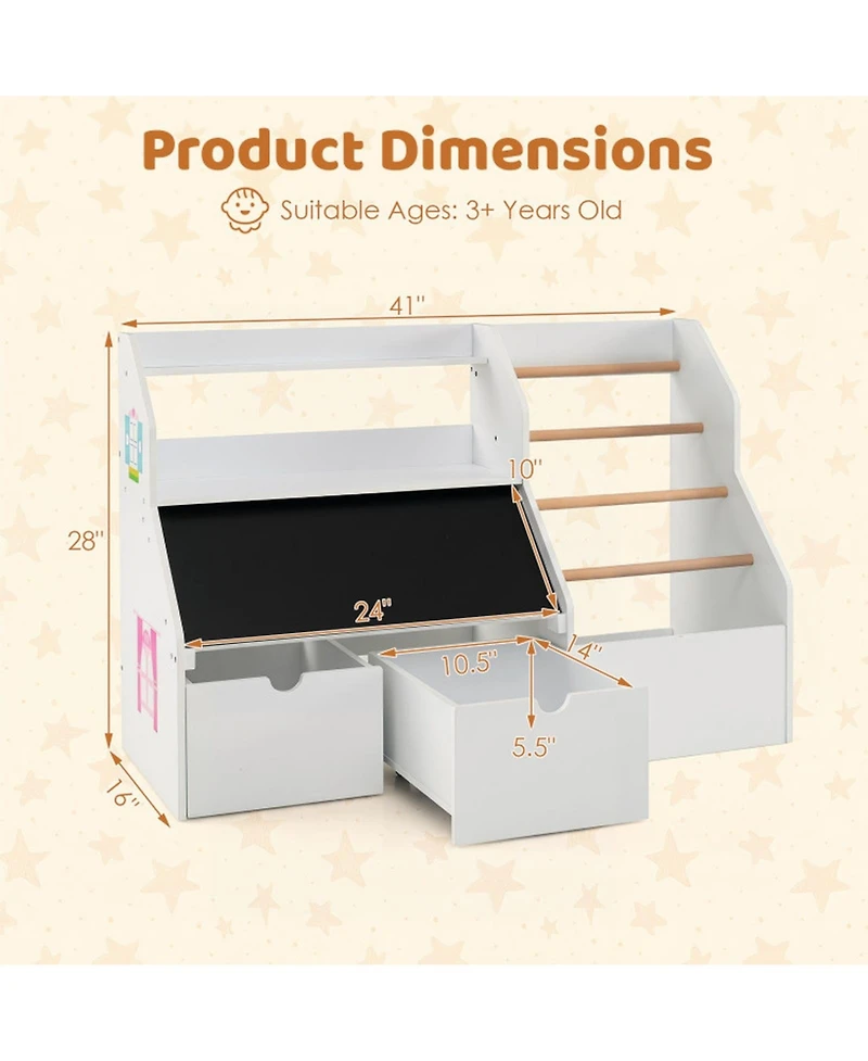 Sugift Kids Toy Storage Organizer with Flip-Up Blackboard and 2 Rolling Drawers