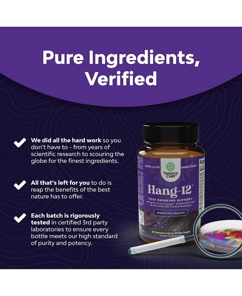 Nature's Craft Hang-12 Capsules, Pre and Post Drinking Recovery Liver Support Supplement, Nature's Craft, 60 Count
