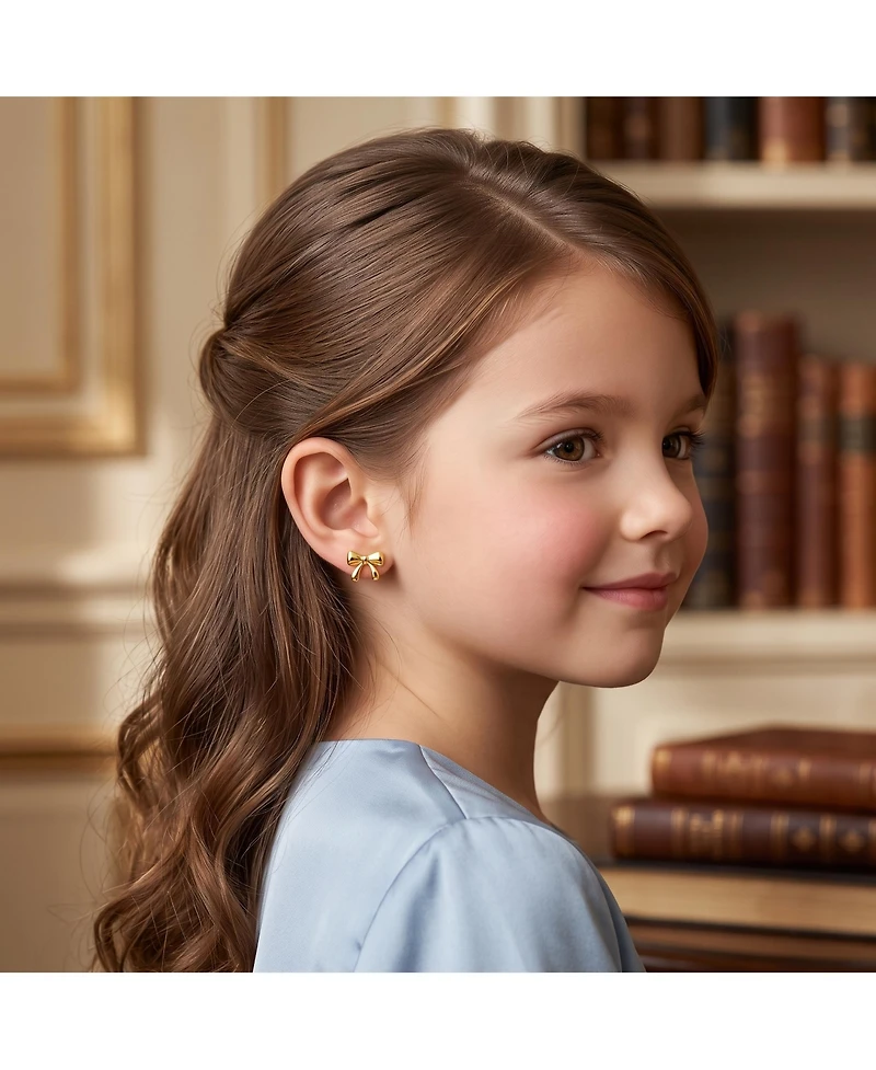 GiGiGirl 14k Gold Plated Wrapped in Ribbons Tiny Stud Earrings for Baby/Toddler