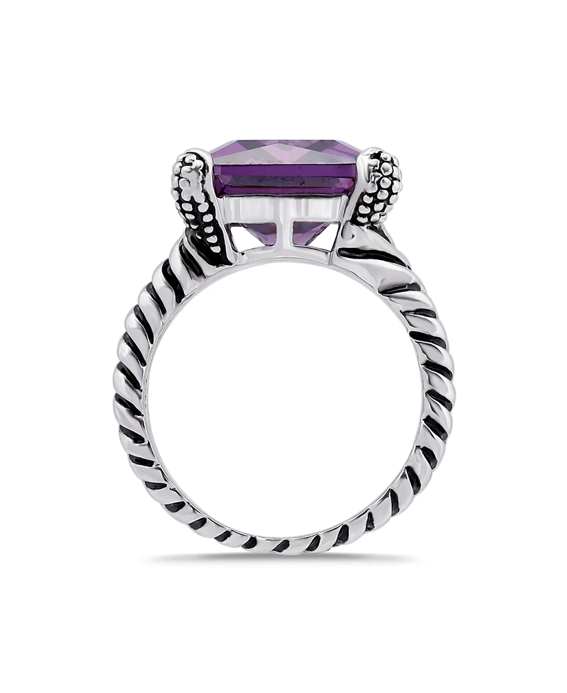 Macy's 18.0 Cttw 12x15mm Pink Emerald Cut Cubic Zirconia Center Stone On Triple 3mm Lt Oxidized Twist Rope Band Statement Ring