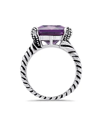 Macy's 18.0 Cttw 12x15mm Pink Emerald Cut Cubic Zirconia Center Stone On Triple 3mm Lt Oxidized Twist Rope Band Statement Ring
