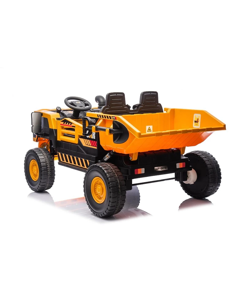 Yobtop Large Remote-Control Two-Seater Ride-On Dump Truck with Led Lights & Auto-Lift Compartment, 110 lbs Capacity, Ages 3+