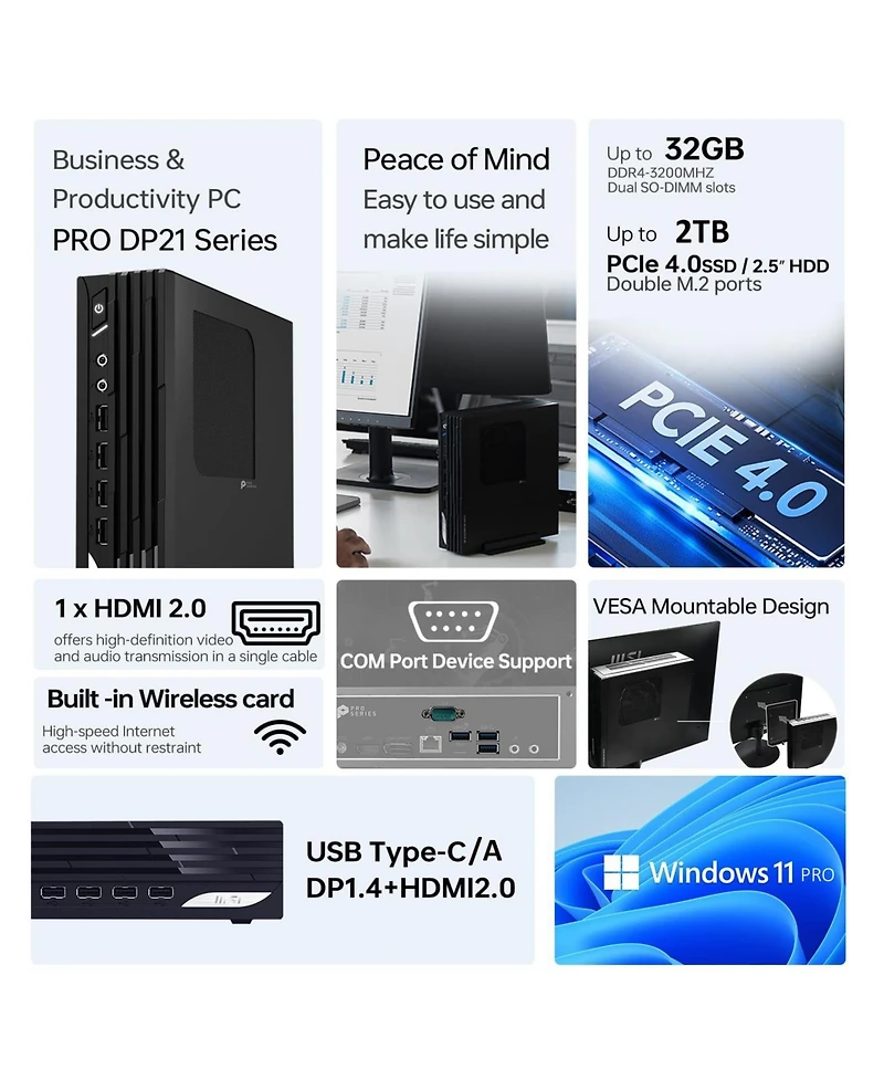 Msi Pro Business Mff Desktop, Intel Core i3, Intel Uhd Graphics, 16GB Ram, 256GB Ssd, Wi-Fi 6, Win11 Pro