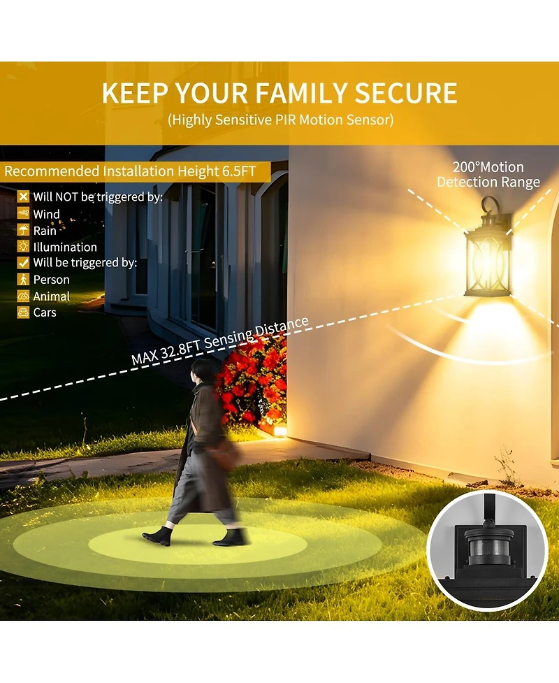Asagikoiai 18" Dusk to Dawn Outdoor Wall Lantern, 3-Mode Motion Sensor Exterior Fixture