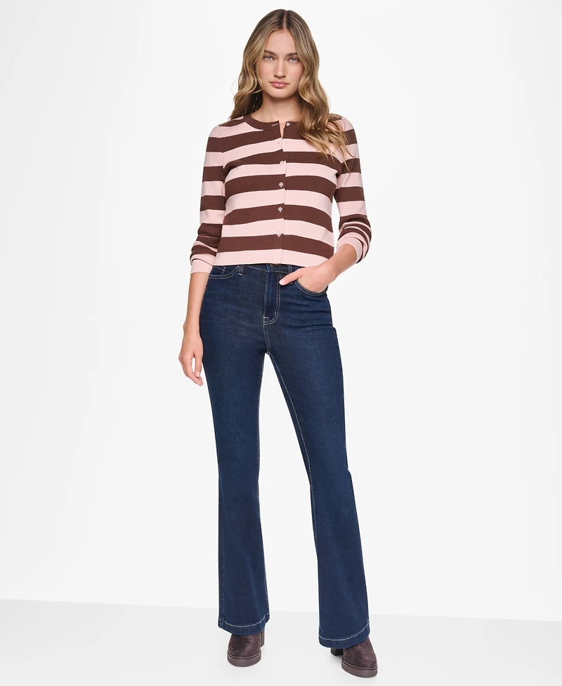 Dkny Jeans Women's Striped Cropped Cardigan Sweater