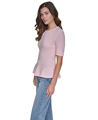 Dkny Jeans Women's Crewneck Elbow-Sleeve Peplum Sweater