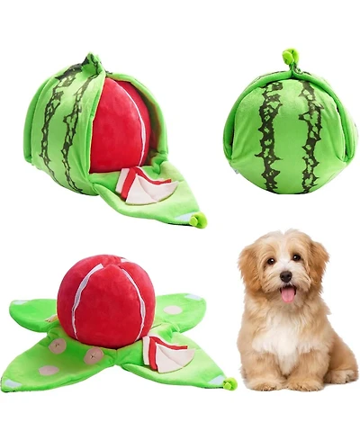 Nocciola 4 in 1 Watermelon Dog Enrichment Toy, 3 Squeaky Slices with Rind Snuffle Mat, Hide and Seek Treat Puzzle Toy for All Breeds