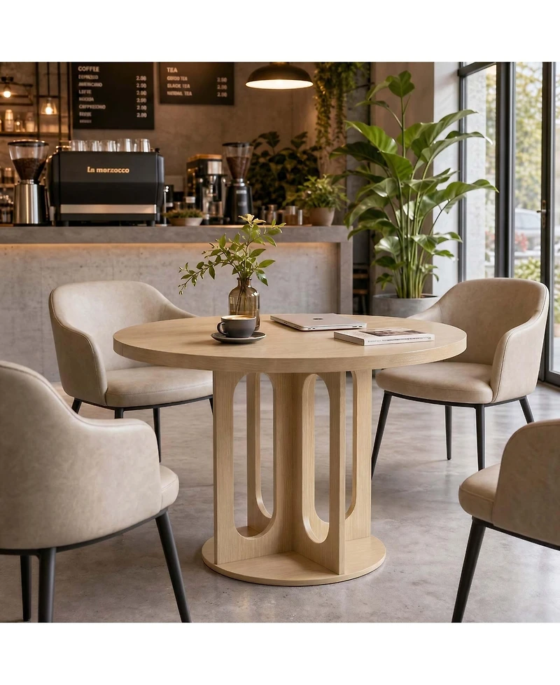 Gaomon 47" Wood Color Round Dining Table for 4-6, Cross Pedestal Base Kitchen Breakfast Table