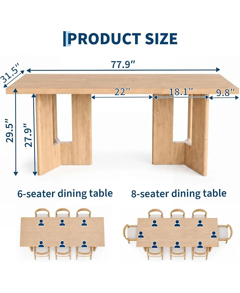 Gaomon 77" Rectangular Dining Table with Slab Panel Base, Seats 4-6