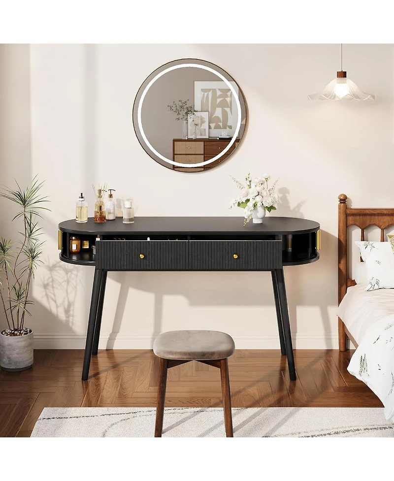 Gaomon 55-Inch Black Office Desk with 2 Drawers, Executive Computer Workstation for Home Office and Bedroom