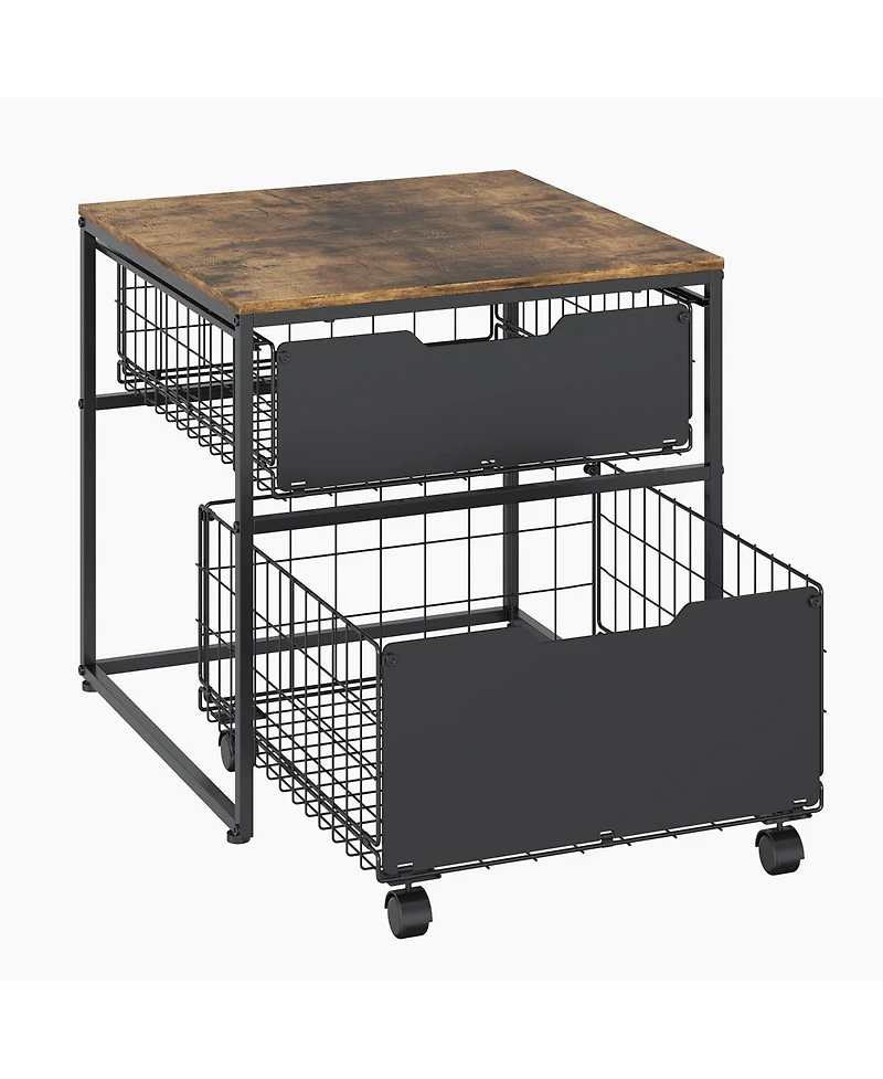homfan 2-Tier Mobile Storage Cabinet with Metal Drawers and Wheels, 300 lbs Top