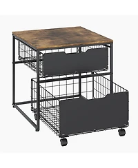 homfan 2-Tier Mobile Storage Cabinet with Metal Drawers and Wheels, 300 lbs Top