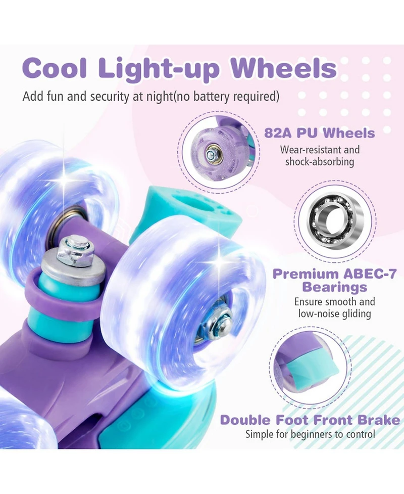 Hongge 4-Size Adjustable Light-Up Wheels Kids Roller Skates, Ages 7+