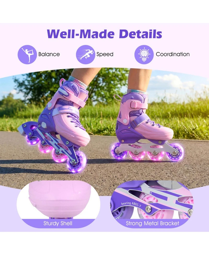 Hongge Light-Up Adjustable Inline Skates, Sizes 13.5C-3, Ages 5-7
