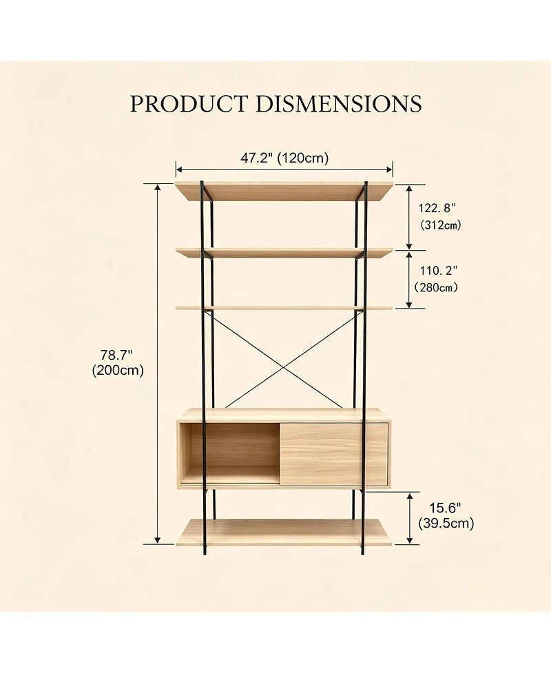 gaomon 5-Tier Industrial Bookshelf with Cabinet
