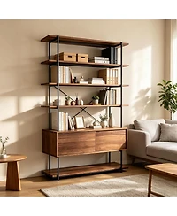 gaomon 5-Tier Industrial Bookshelf with Cabinet