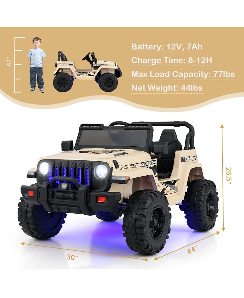 Hongge 12V Kids Ride-On Jeep Car with Parental Remote Control and Led Lights, 44"L x 30"W x 26.5"H, 77 lbs, Ages 3+