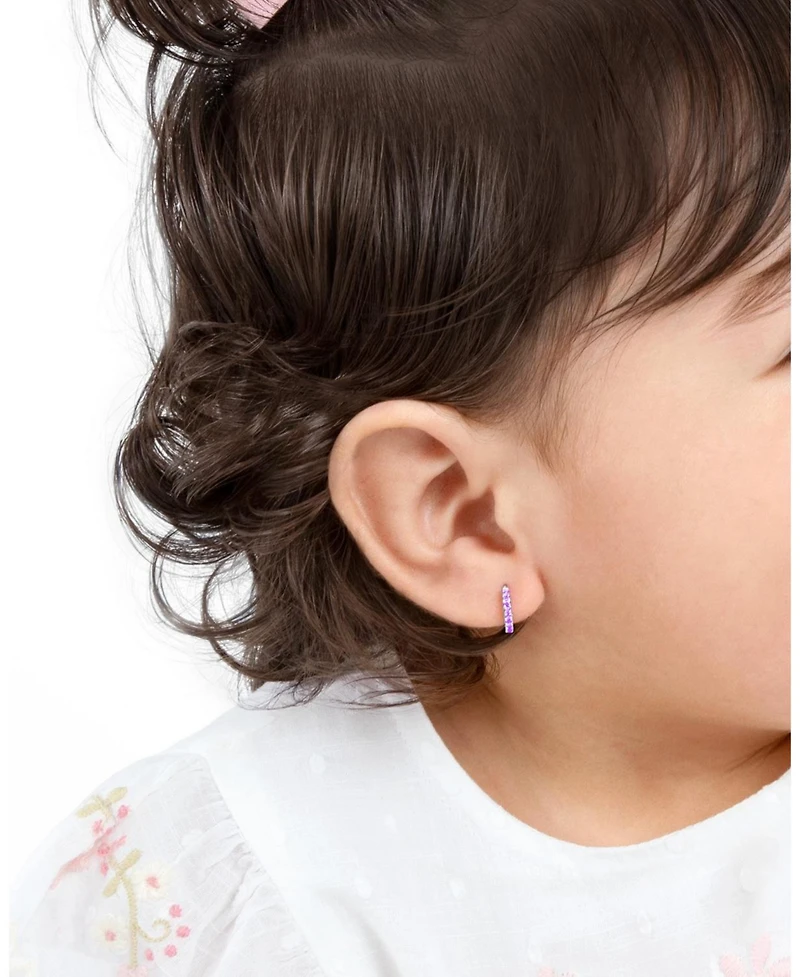 Tiny Blessings Sterling Silver Timeless Pave Lavender Huggie Hoops Earrings