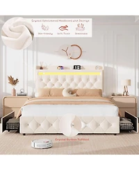 Gaomon Full Size Velvet Led Platform Bed with Storage Headboard