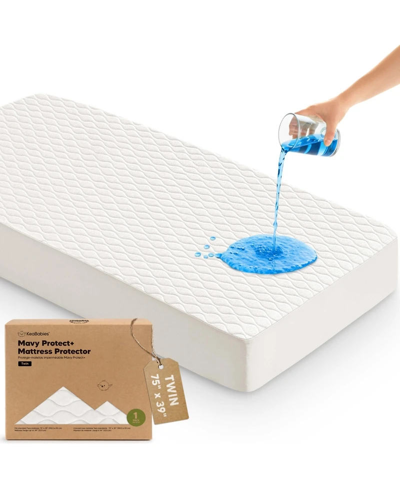 KeaBabies Protect Waterproof Mattress Protector Twin Size, Mavy Quilted Cotton Toddler Twin Mattress Protector Cover, 75x39