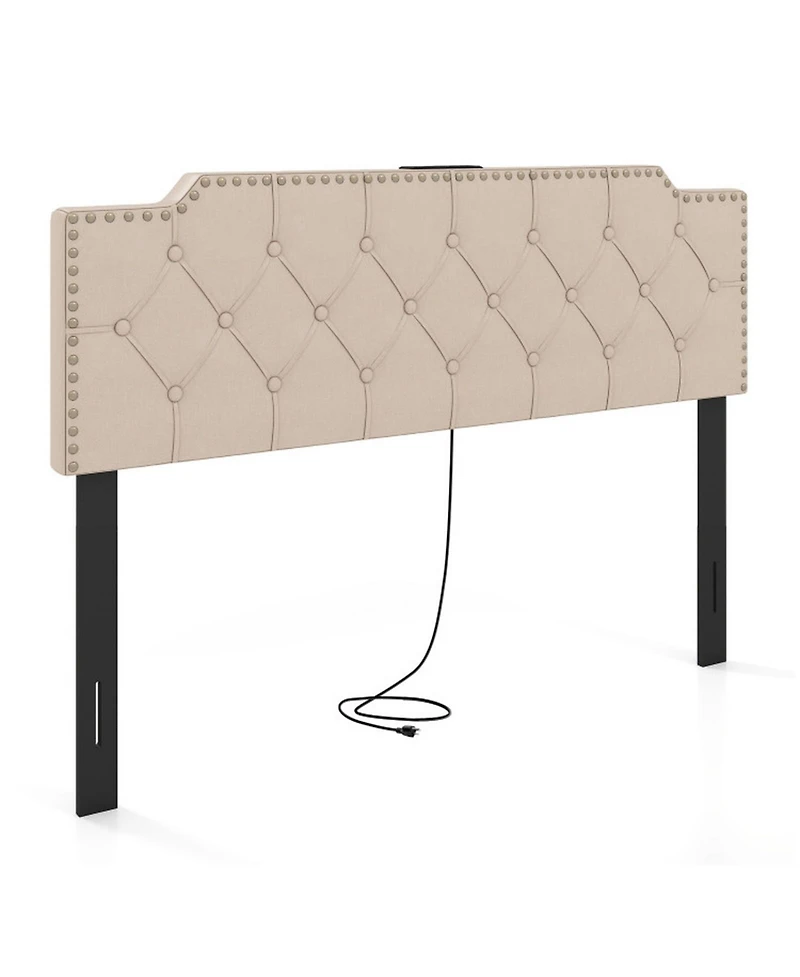 Sugift Rivet Tufted Upholstered Headboard for Full and Queen Bed with Charging Ports