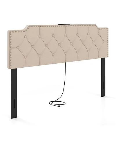 Sugift Rivet Tufted Upholstered Headboard for Full and Queen Bed with Charging Ports