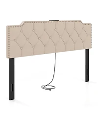 Sugift Rivet Tufted Upholstered Headboard for Full and Queen Bed with Charging Ports
