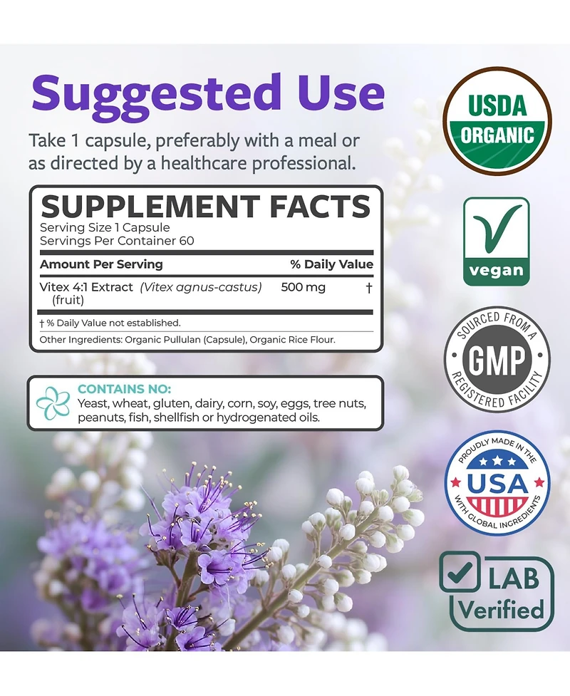 Pure Co Vitex Chasteberry Supplement for Women - High Strength Chaste Tree Berry Extract for Hormone Balance from Pms to Menopause