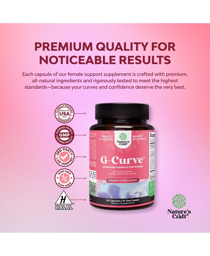 Nature's Craft G-Curve Botanical Support Capsules - Epimedium Extract, Muira Puama & Maca Root - Advanced Herbal Formula for Women - Easy to Swallow