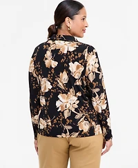 I.n.c. International Concepts Plus Floral-Print Johnny Collar Long-Sleeve Blouse, Macy's Exclusive