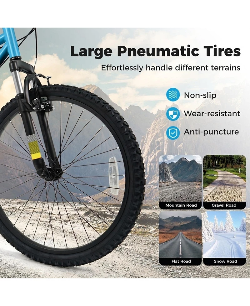 Hongge 24-Inch Kids Mountain Bike with 6-Speed Drivetrain Suspension Fork and Dual V-Brakes Ages 8