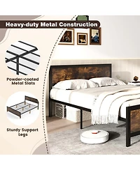 Sugift Metal Platform Bed Frame with Wood Grain Headboard and Footboard