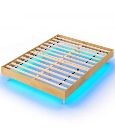 Sugift Floating Platform Bed Frame with Rgb Led Lights and Wood Slats