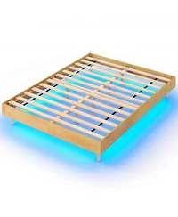 Sugift Floating Platform Bed Frame with Rgb Led Lights and Wood Slats