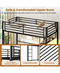 Sugift Twin Size Metal Loft Bed with Desk Led Lights and Charging Station