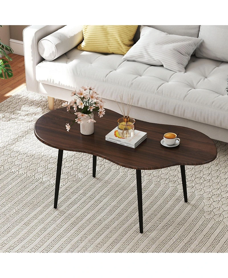 Sugift Cloud-Shaped 39.5-Inch Coffee Table with Curved Edges and Metal Frame