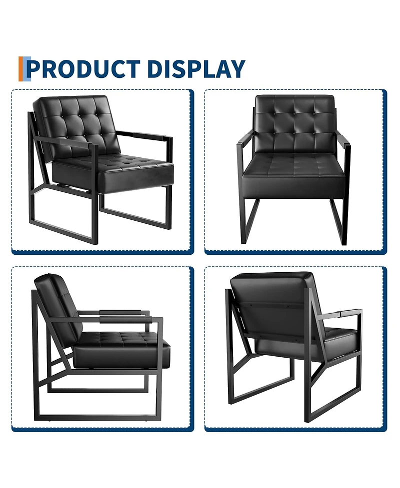 homfan Mid Century Accent Chair, Pu Leather Armchair with Metal Legs, Comfortable Stylish for Living Room, Bedroom, Reception and Office.