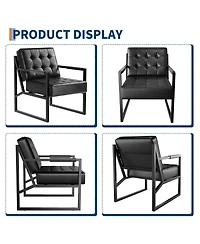 homfan Mid Century Accent Chair, Pu Leather Armchair with Metal Legs, Comfortable Stylish for Living Room, Bedroom, Reception and Office.