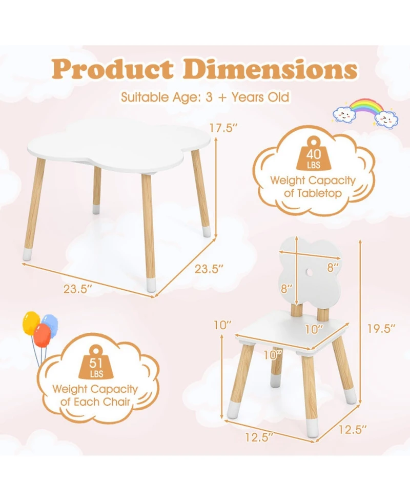 Sugift Flower-Shaped Kids Table and 2-Chair Set with Solid Pine Wood Legs