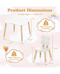 Sugift Flower-Shaped Kids Table and 2-Chair Set with Solid Pine Wood Legs