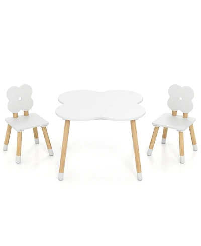 Sugift Flower-Shaped Kids Table and 2-Chair Set with Solid Pine Wood Legs