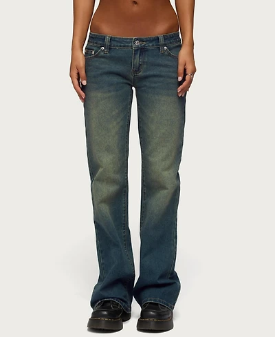 Edikted Women's Moonie Low-Rise Bootcut Stretchy Denim Jeans