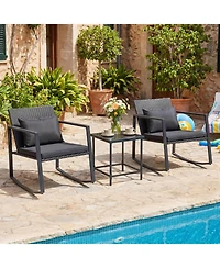 Sugift 3-Piece Outdoor Rocking Bistro Set with Cushions and Tempered Glass Table
