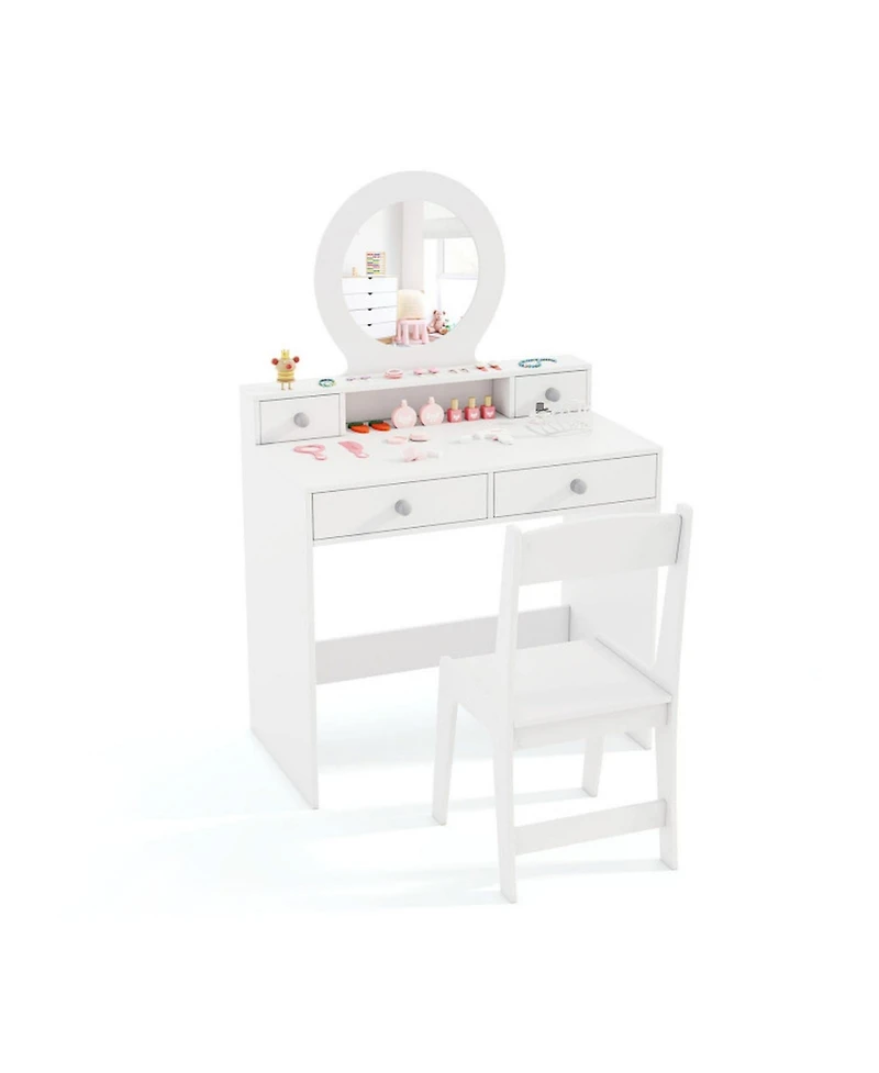 Sugift Kids Princess Vanity Desk and Chair Set with Mirror and Storage Drawers