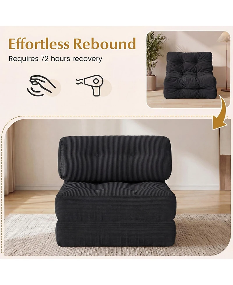 Sugift 3-in-1 Convertible Folding Sofa Bed with Button-Tufted Cover and Headrest Pillow