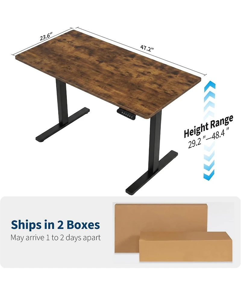 homfan 47"x24" Brown Electric Sit-Stand Desk, 2-Fold Top, Height Adjustable