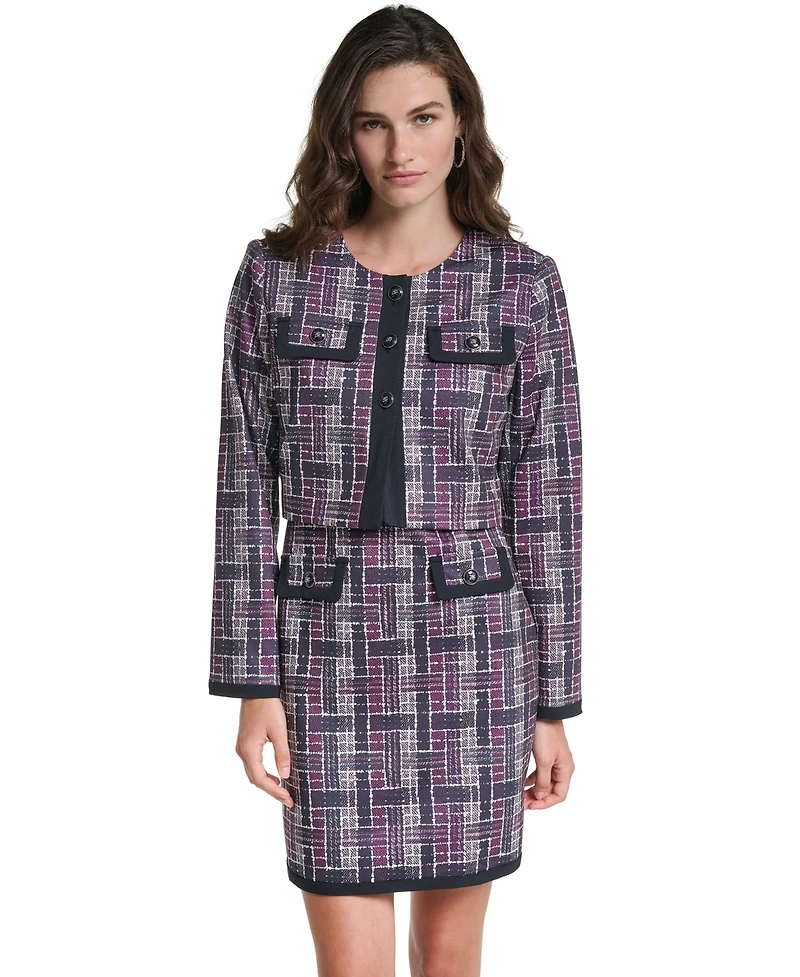 Karl Lagerfeld Paris Women's Plaid Cropped Ponte Jacket