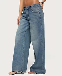 Edikted Women's Low-Rise Wide-Leg Rhinestone Jeans, 32" Inseam