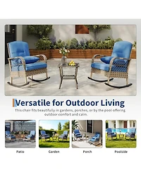 gaomon 3-Piece Wicker Rocking Chair Set with Side Table- All-Weather Rattan Rocker Chairs with Thick Cushions and Steel Frame
